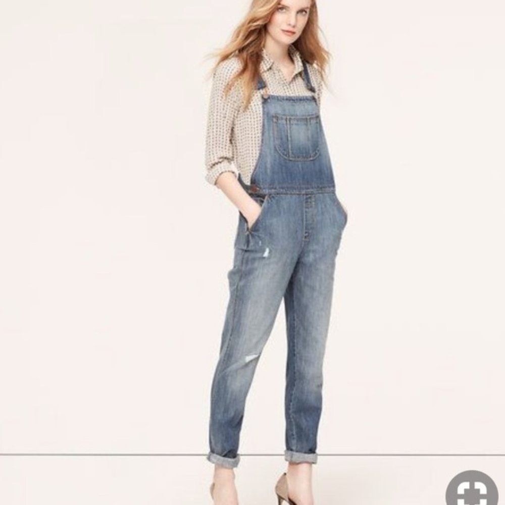 LOFT Distressed Denim Overalls